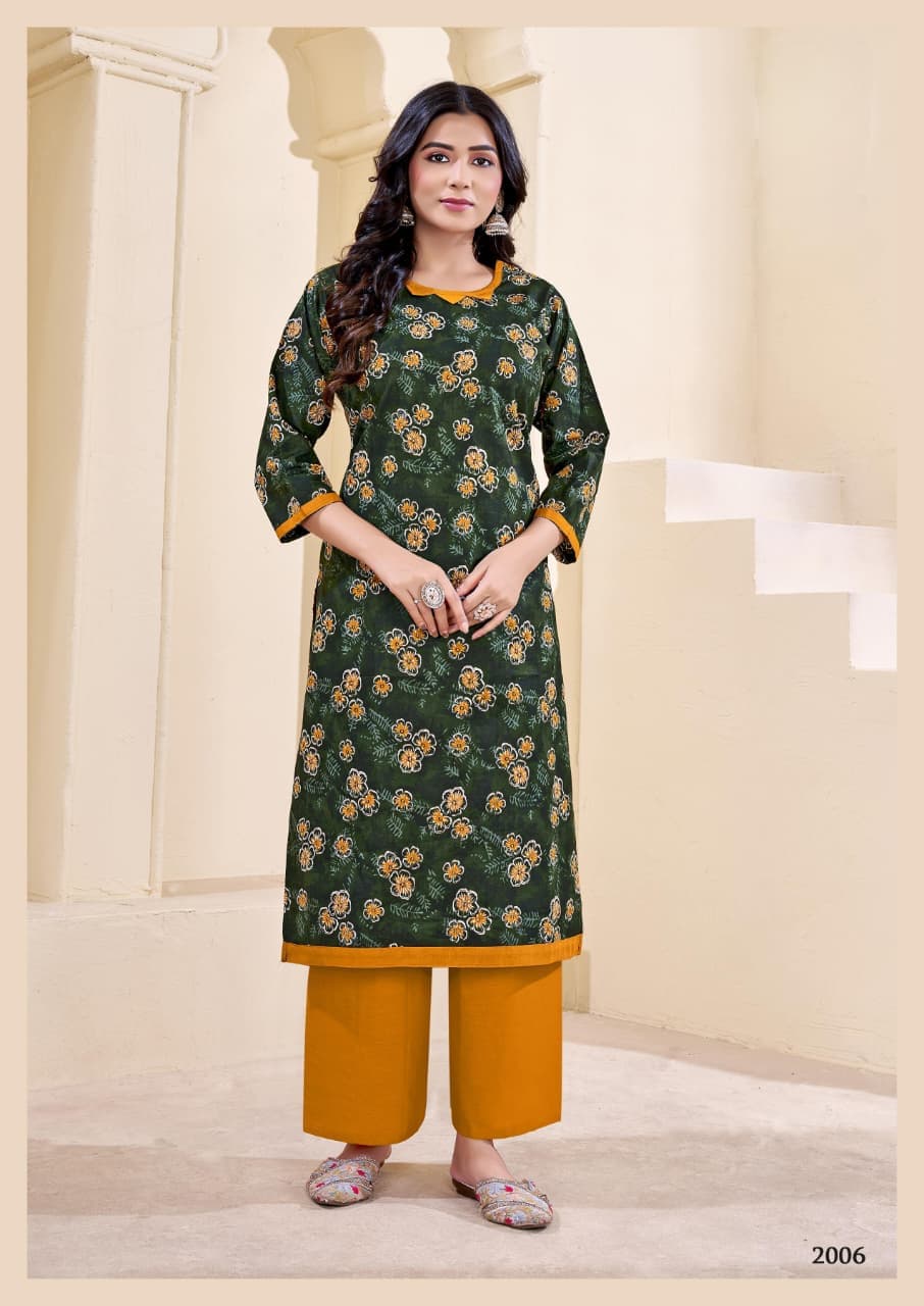 LIMRA Women Dark Green Floral Printed Two-Piece Kurti Set Code 2006 retail from Limra Clothing