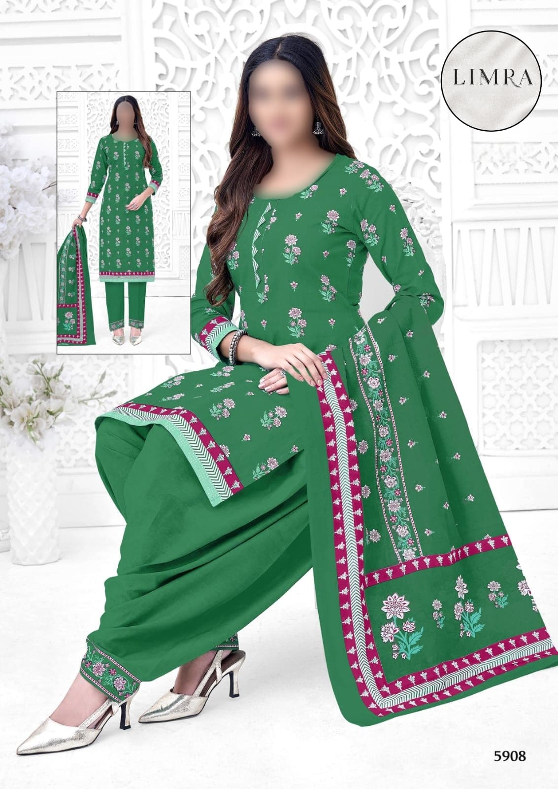 LIMRA Women Emerald Green Floral Printed Three-Piece Suit Set with Dupatta retail from Limra Clothing