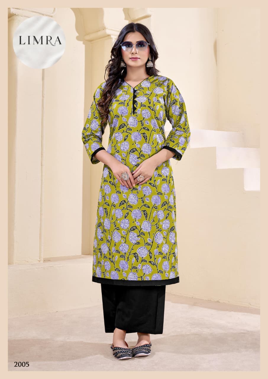 LIMRA Women Lime Green Floral Printed Two-Piece Kurti Set Code 2005 retail from Limra Clothing