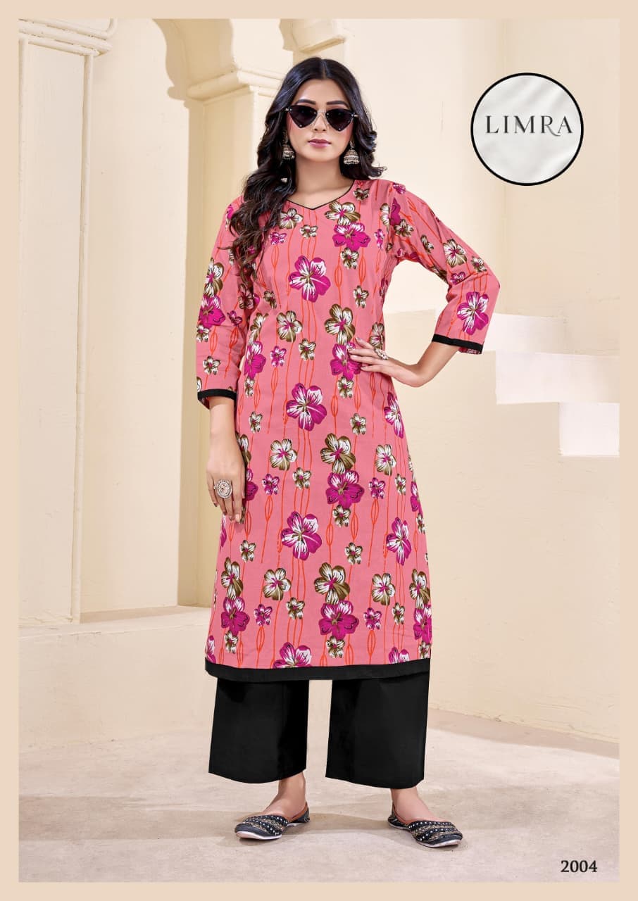 LIMRA Women Pink Floral Printed Two-Piece Kurti Set (Code 2004) retail from Limra Clothing